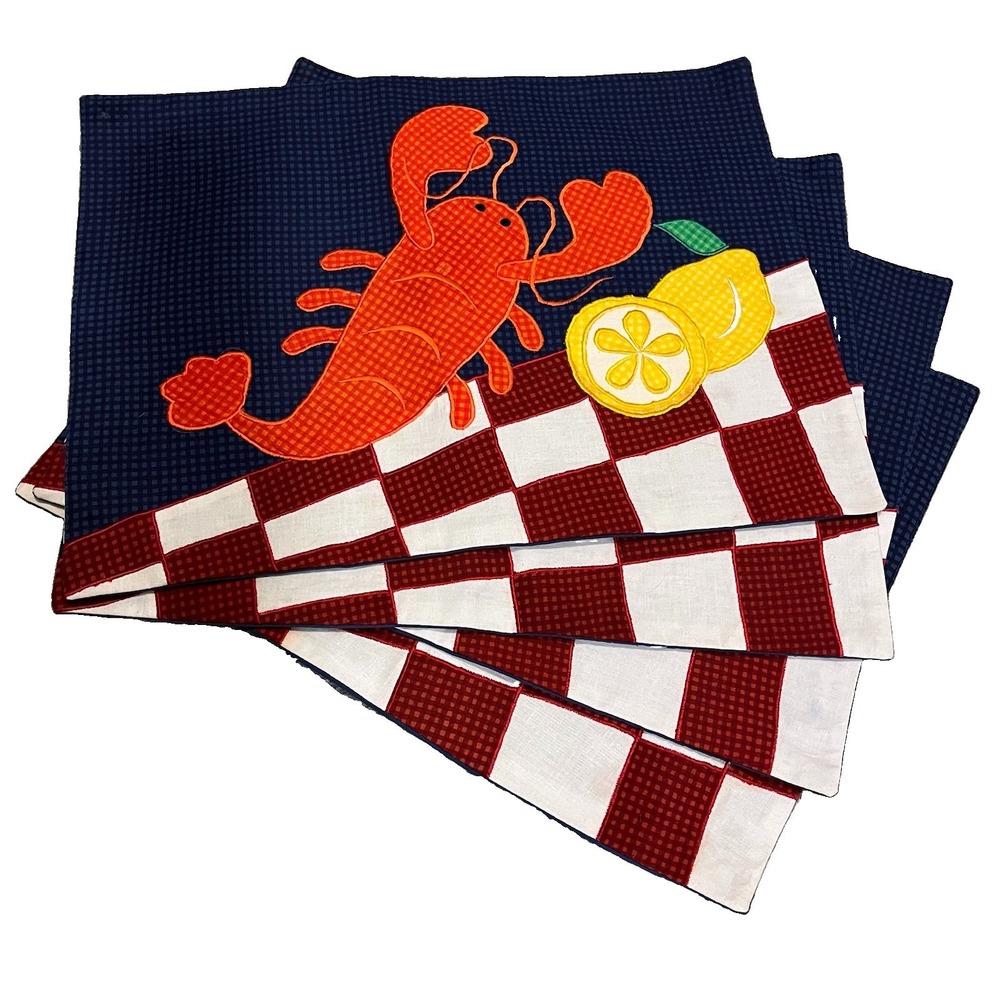 CRATE & BARREL Fun Lobster Placemats Set of 4 Picnic Outdoor *some staining on 3